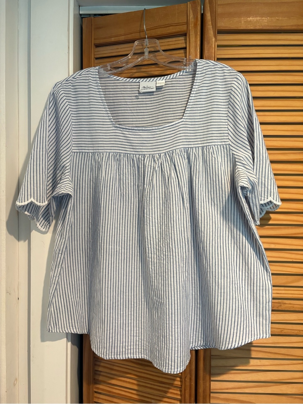 Vermont Country Store Striped Cotton Peasant Top Nautical Coastal Womens L Shirt